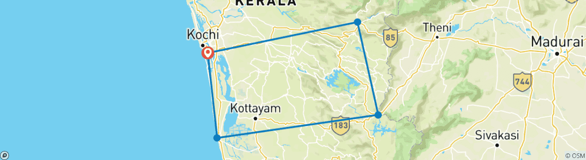 Image of a map showing the route of the tour
