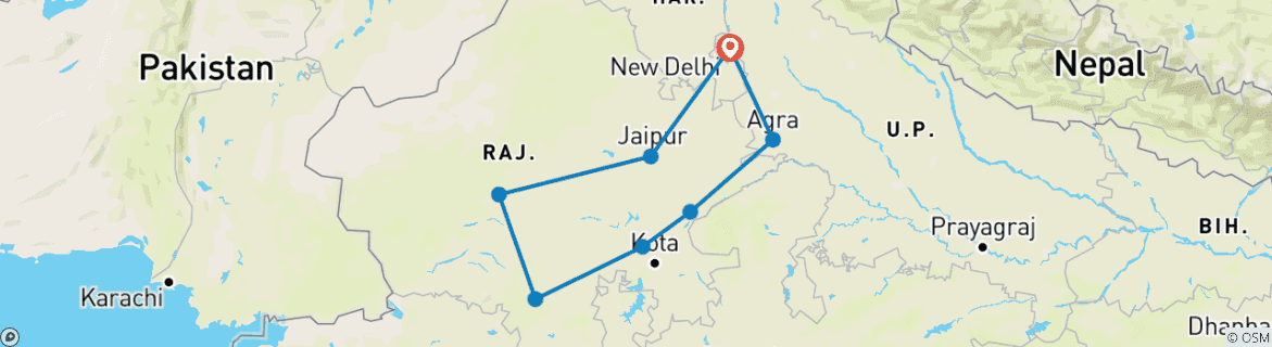 Karte mit der Reiseroute