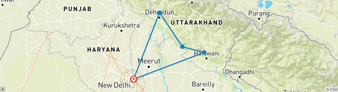 Karte von Entdecken Sie das Beste von Nainital, Corbett & Mussoorie! (Eine Budget-freundliche Rundreise)