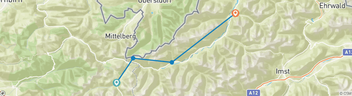 Karte von 9 Tage Lechweg: Lech am Arlberg - Füssen (9 Tage)