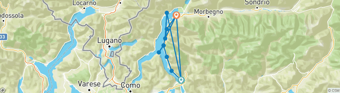 Image of a map showing the route of the tour