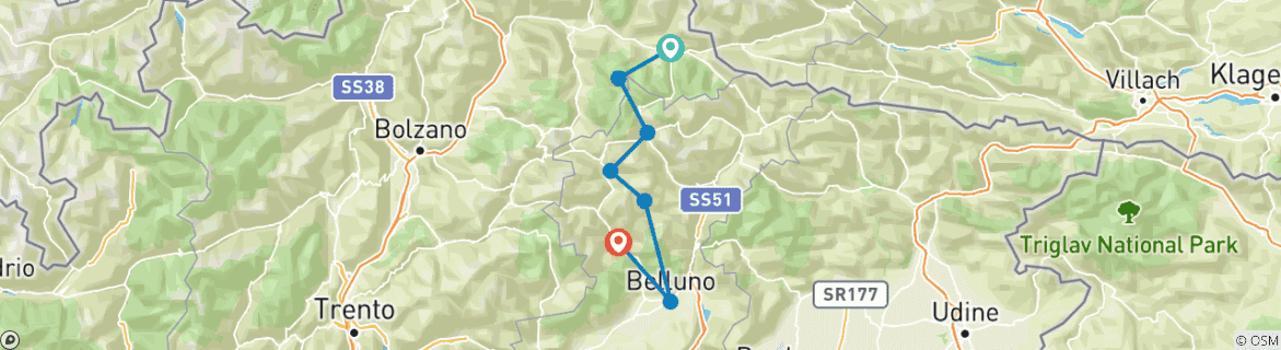 Image d'une carte montrant l'itinéraire du circuit