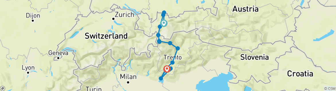 Karte mit der Reiseroute