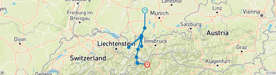 Karte mit der Reiseroute