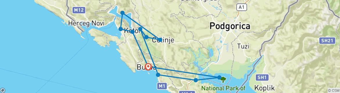 Map of 5 Days  Montenegro Break