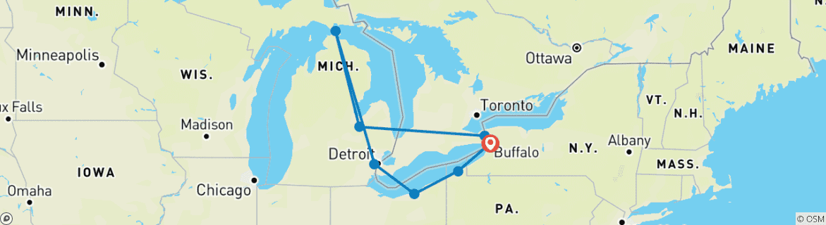 Foto van een kaart met de route van de rondreis