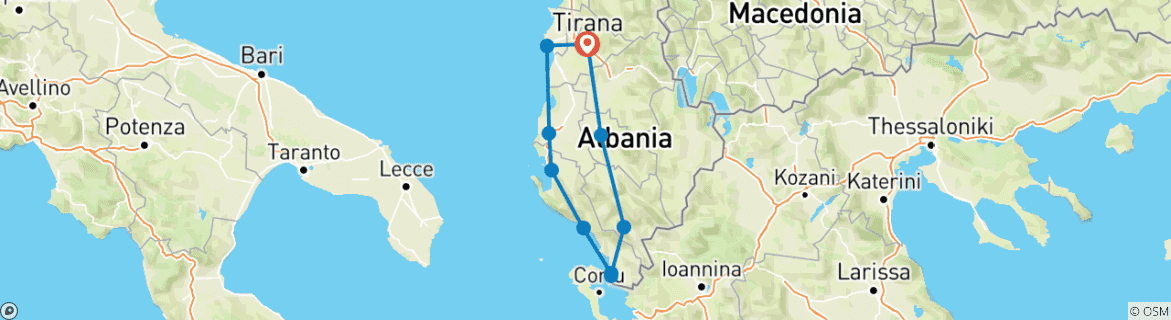 Carte du circuit Escapade dans le sud de l'Albanie en 7 jours