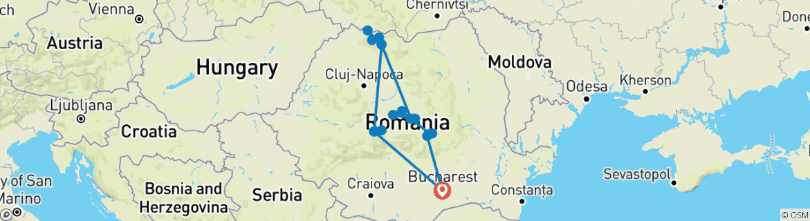 Map of Romania Rural Tour. Sustainable tourism. Private guided tour