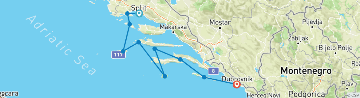 Image d'une carte montrant l'itinéraire du circuit