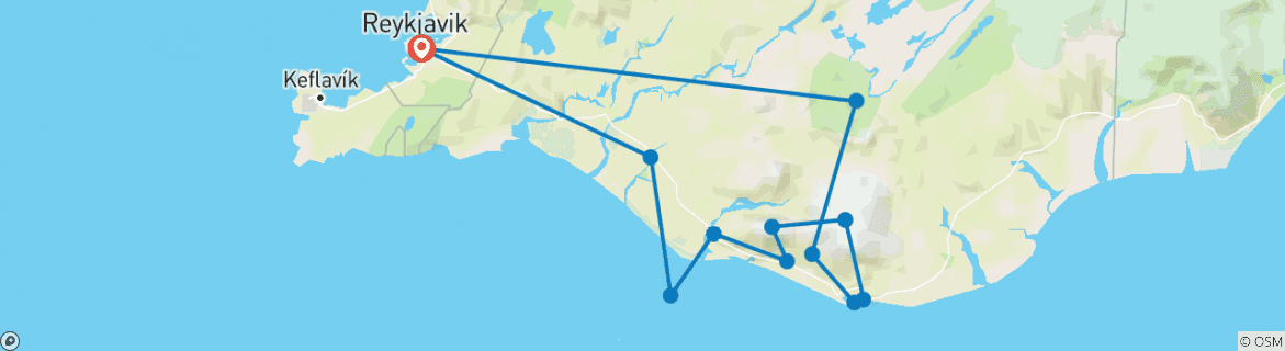 Carte du circuit Sud de l'Islande Summer Express - 3 jours