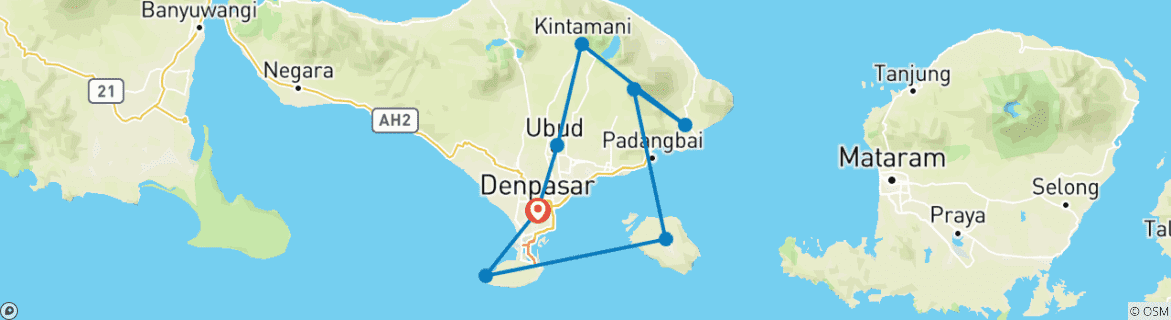 Map of Bali 10 Days : Hidden Hills, Waterfalls, Temple and Rice Terrace Tour