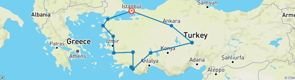 Map of Wonders of Turkey With Gulet Tour