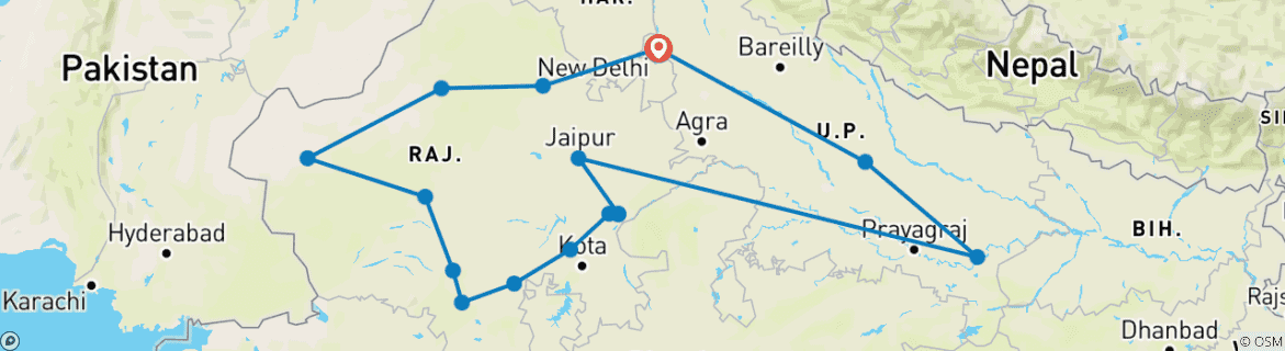 Map of Real North India Tour