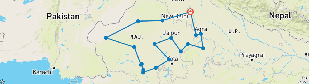 Carte du circuit Voyage en Inde du Nord
