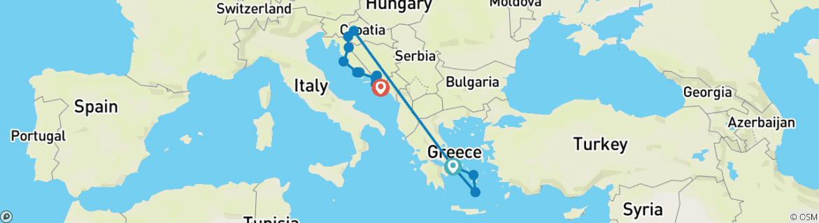 Map of Greece & Croatia - Adventure at the Aegean Sea