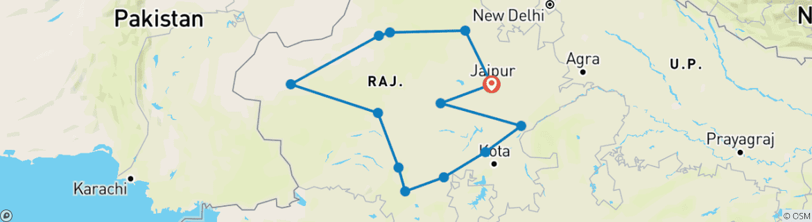 Foto van een kaart met de route van de rondreis