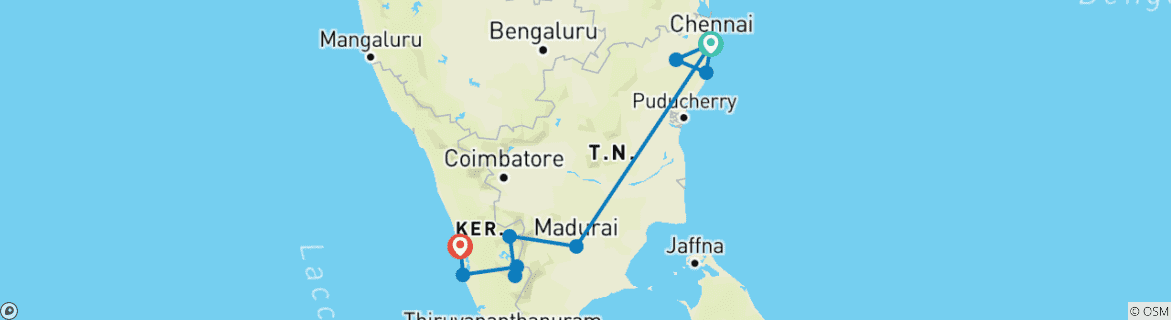 Foto van een kaart met de route van de rondreis