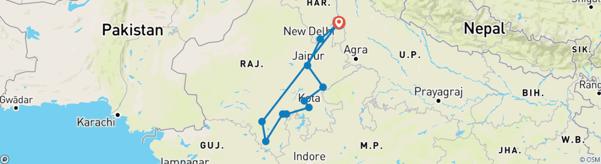 Karte mit der Reiseroute