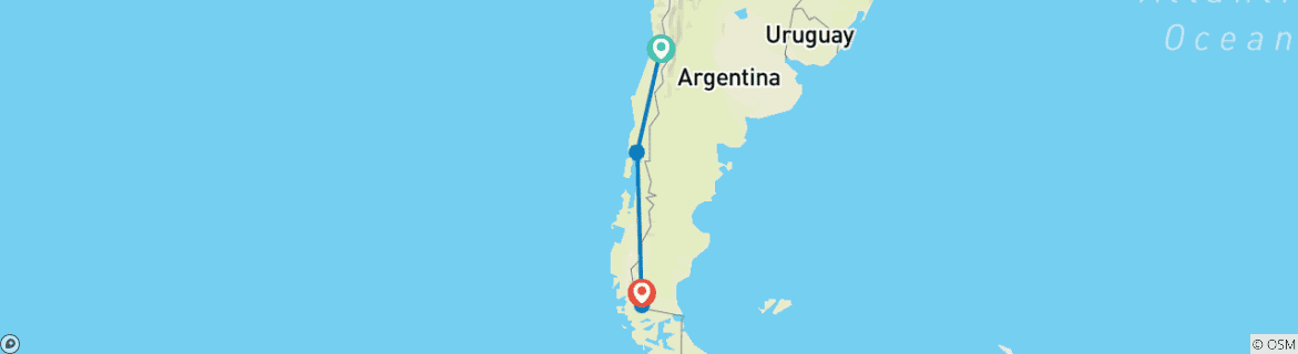 Carte du circuit Santiago et la Patagonie chilienne