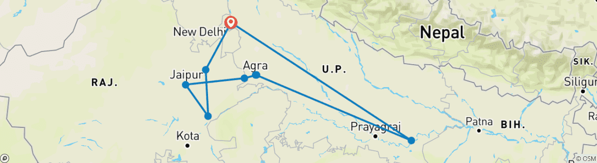 Foto van een kaart met de route van de rondreis