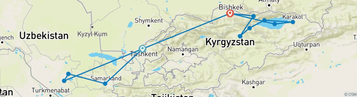 Map of Uzbekistan to Kyrgyzstan – Architecture & Culture