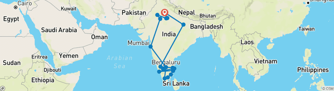 Mapa de Gira por toda la India