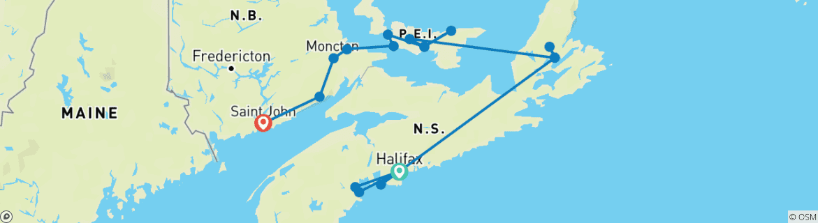Carte du circuit Le meilleur des Maritimes canadiennes