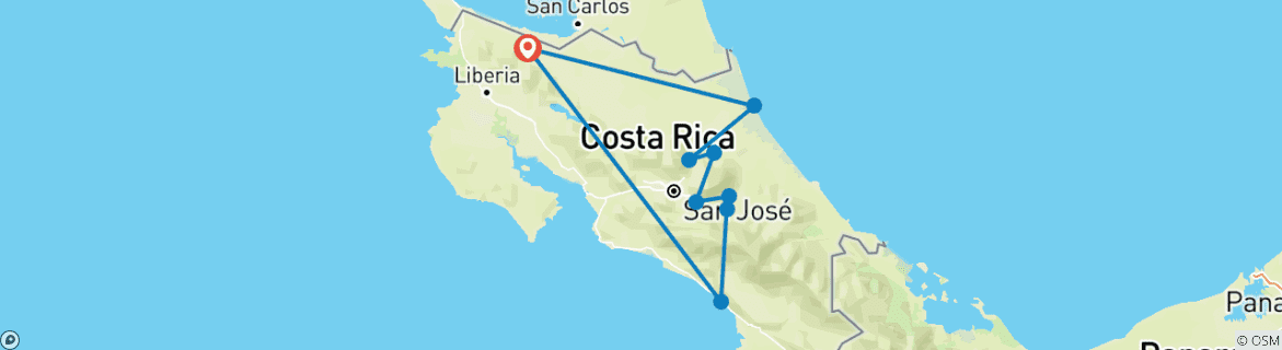 Image d'une carte montrant l'itinéraire du circuit