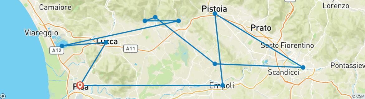Foto van een kaart met de route van de rondreis