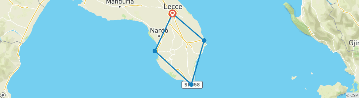 Karte von Apulien short break - Geheimtipp-Tour: Lecce und Salento (6 Tage)
