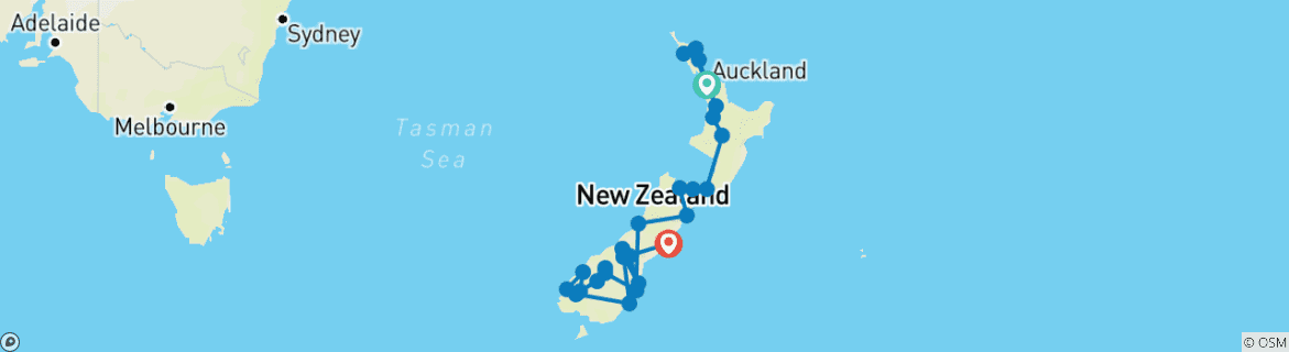 Karte mit der Reiseroute