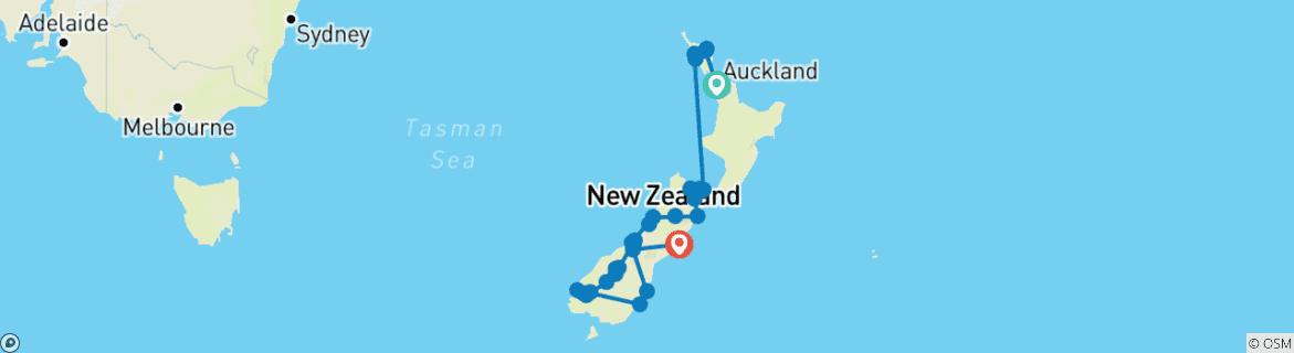 Image of a map showing the route of the tour