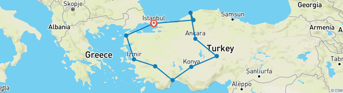 Map of Treasures of Turkey (14 Days)