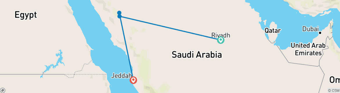 Map of Tailor-Made Private Saudi Arabia Tour with Daily Departure