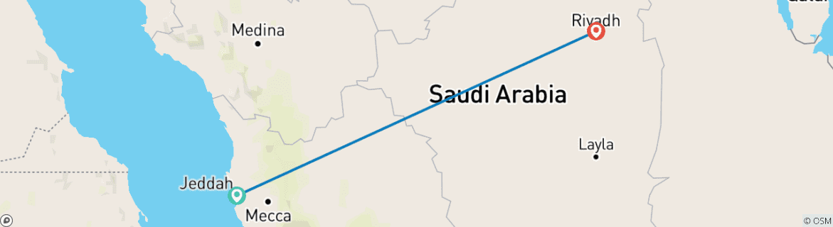 Map of Tailor-Made Saudi Arabia Vacation with Daily Departure & Private Guide