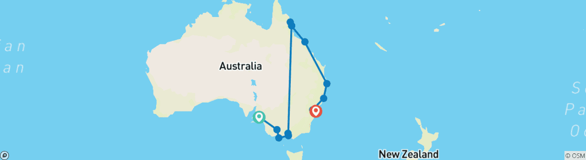 Map of South Australia & the East Coast