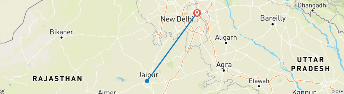 Map of 3 Days Jaipur Tour Packages from Delhi with 4 Star Hotel