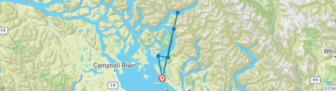 Map of Grizzly Bear of Toba Inlet - 4 nights / 5 days