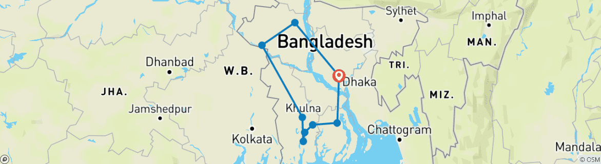 Foto van een kaart met de route van de rondreis