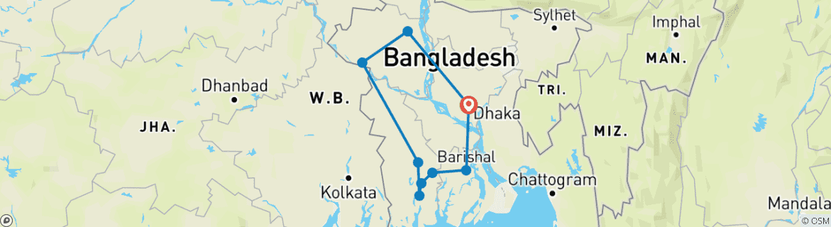 Map of 10 Days Tailor-Made Bangladesh Tour, Private Guide & Driver