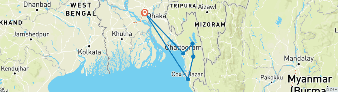 Karte mit der Reiseroute