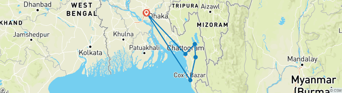 Map of Tailor-Made 9 Days Private Bangladesh Vacation, Daily Start