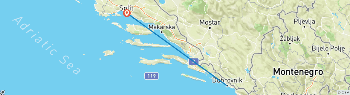 Map of Dubrovnik and Split, Private Tour