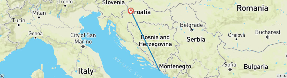 Map of Dubrovnik and Zagreb, Private Tour