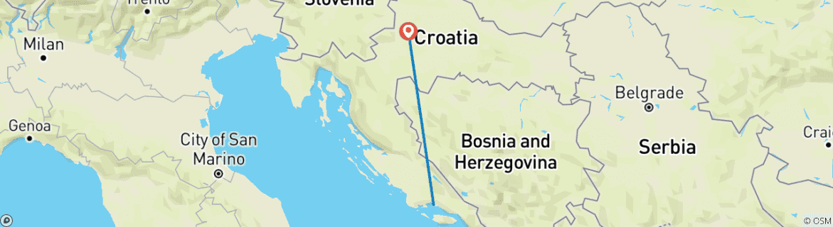 Carte du circuit Split et Zagreb, visite privée