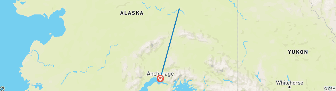 Map of USA – Alaska Summer Fairbanks to Seward