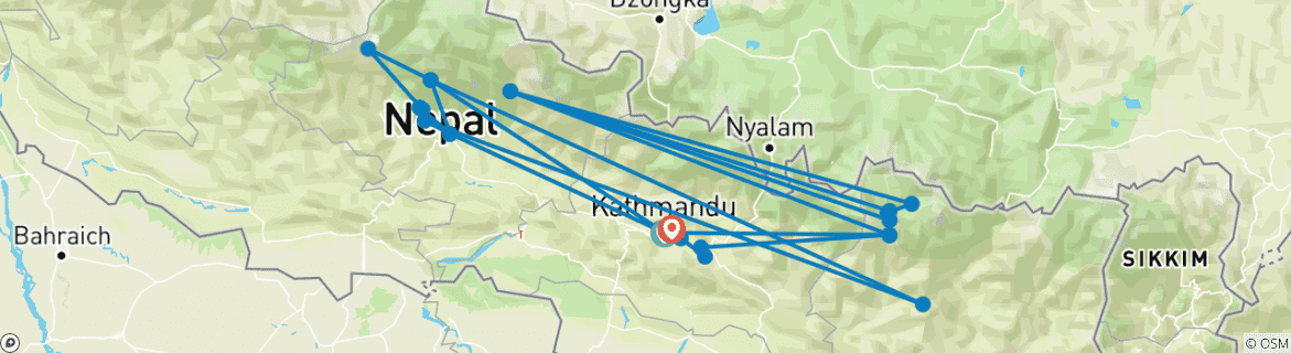 Foto van een kaart met de route van de rondreis