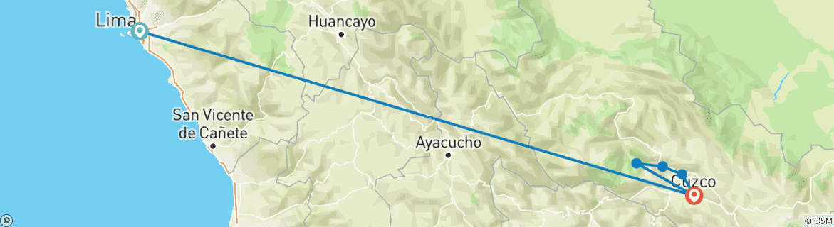 Image of a map showing the route of the tour