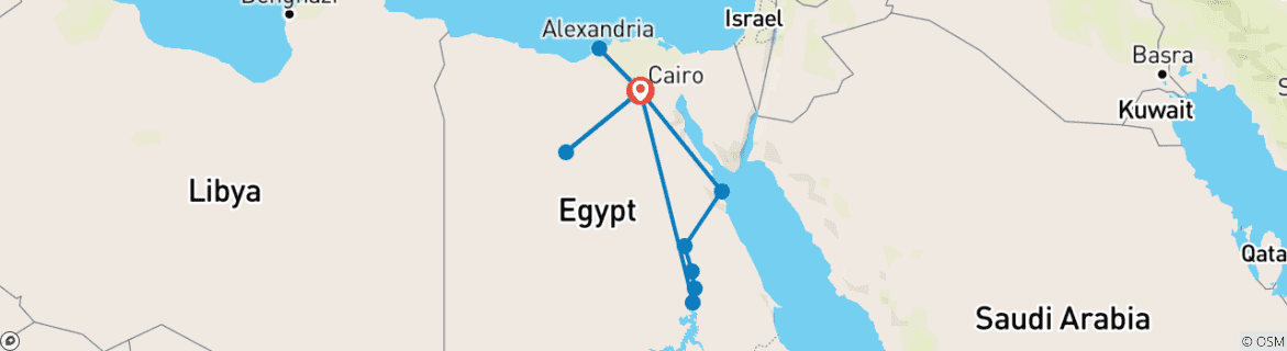 Mapa de Egipto sagrado: 14 días de lujo - el Cairo y Alejandría; desierto Blanco; crucero por el Nilo; Hurghada