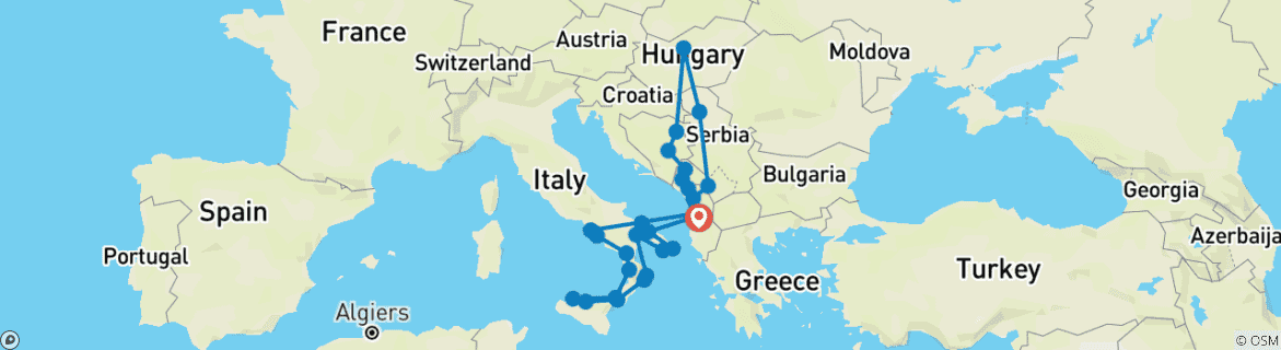 Map of Europe Explorer Grand Tour "Mediterranean and Dardania Route"